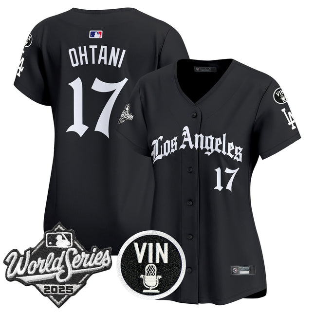 Women's Dodgers 2025 World Series Vapor Premier Limited Jersey - LA Gothic Edition - All Stitched