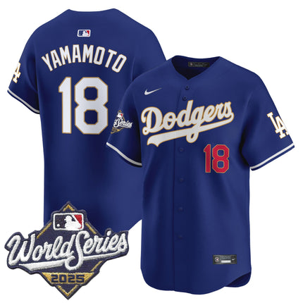 Men's Dodgers 2025 World Series Gold Trim Vapor Premier Limited Jersey - All Stitched