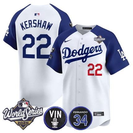 Men's Dodgers 2025 World Series Vapor Premier Limited Jersey - Vin Scully & Fernando Patch - All Stitched