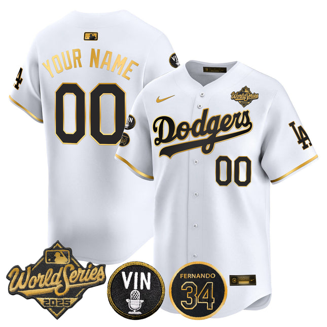 Dodgers 2025 World Series Vapor Premier Limited Custom Jersey - Vin Scully & Fernando Patch - All Stitched