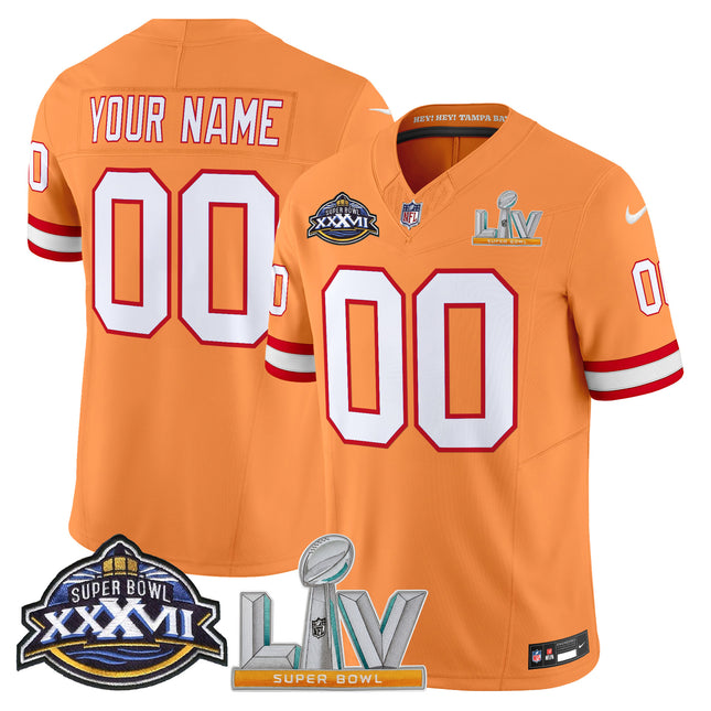 Tampa Bay Buccaneers Super Bowl XXXVII & Super Bowl LV Patch Throwback Vapor Limited Custom Jersey - All Stitched