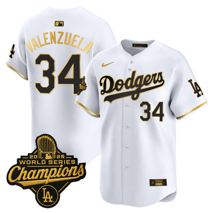 Men's Dodgers 2025 World Series Champions Patch Gold Trim Vapor Premier Limited Jersey - All Stitched