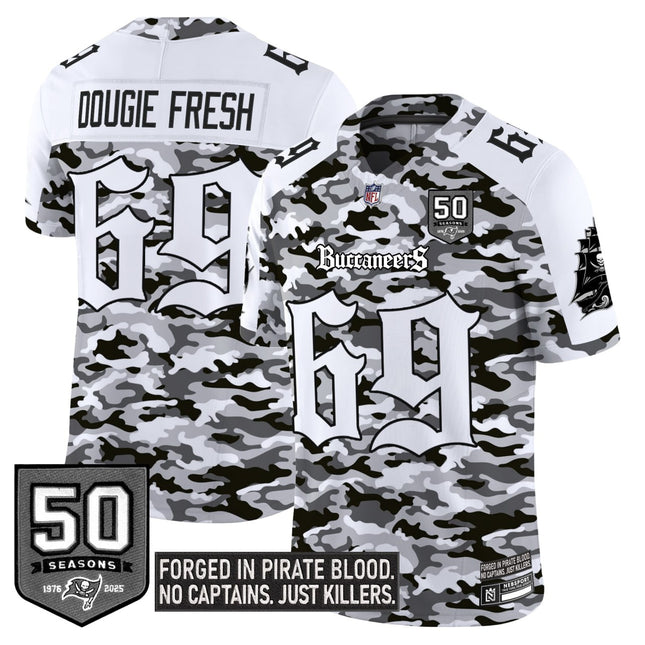 White Camo Tampa Bay Buccaneers 50th Seasons Patch Jersey - All Stitched