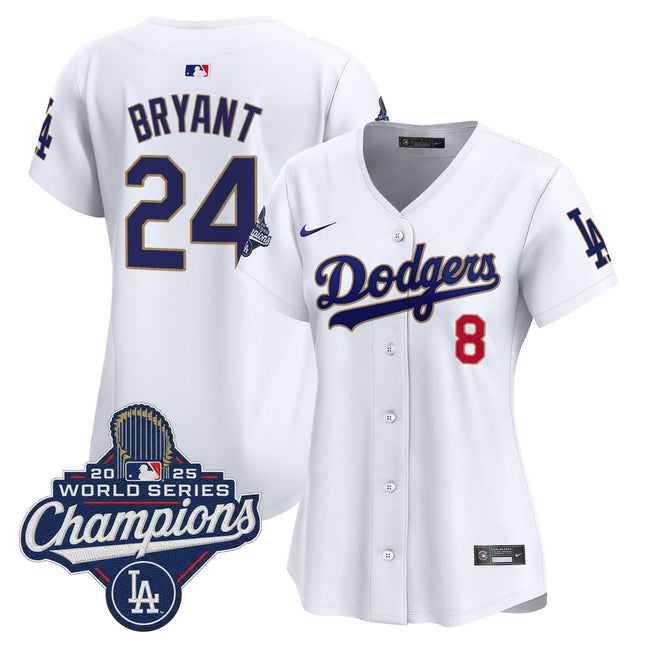 Women's Dodgers 2025 World Series Champions Patch Gold Trim Vapor Premier Limited Jersey - All Stitched