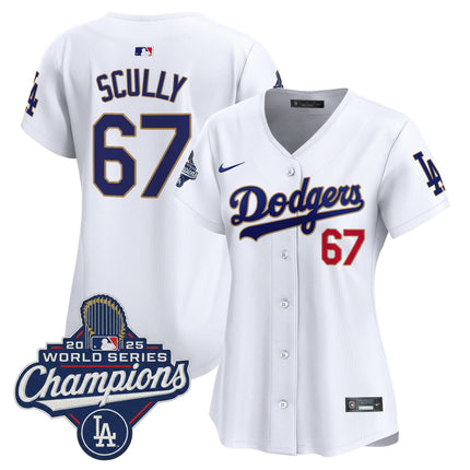 Women's Dodgers 2025 World Series Champions Patch Gold Trim Vapor Premier Limited Jersey - All Stitched