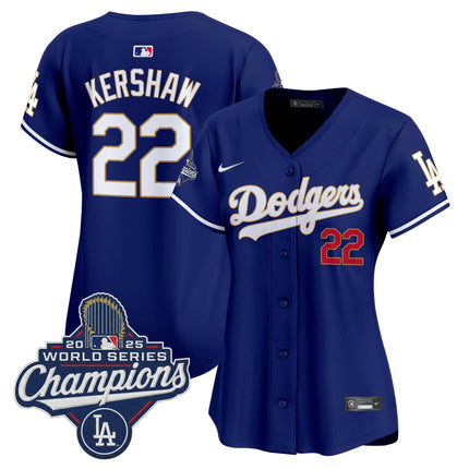 Women's Dodgers 2025 World Series Champions Patch Gold Trim Vapor Premier Limited Jersey - All Stitched