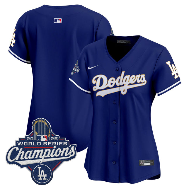 Women's Dodgers 2025 World Series Champions Patch Gold Trim Vapor Premier Limited Jersey - All Stitched