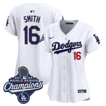 Women's Dodgers 2025 World Series Champions Patch Gold Trim Vapor Premier Limited Jersey - All Stitched