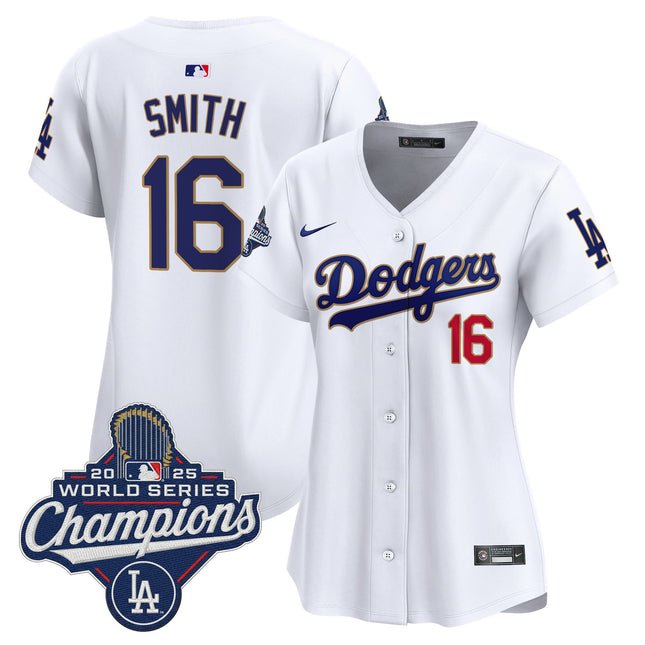 Women's Dodgers 2025 World Series Champions Patch Gold Trim Vapor Premier Limited Jersey - All Stitched