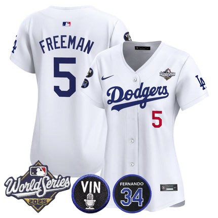 Women's Dodgers 2025 World Series Vapor Premier Limited Jersey - Vin Scully & Fernando Patch - All Stitched