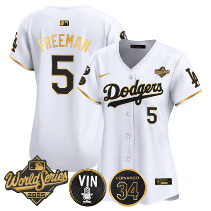 Women's Dodgers 2025 World Series Vapor Premier Limited Jersey - Vin Scully & Fernando Patch - All Stitched
