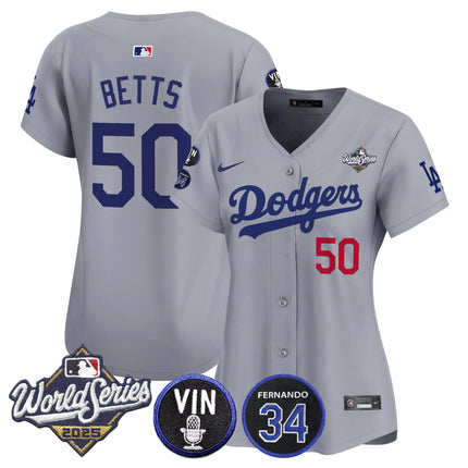 Women's Dodgers 2025 World Series Vapor Premier Limited Jersey - Vin Scully & Fernando Patch - All Stitched