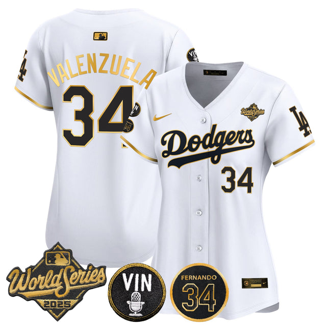 Women's Dodgers 2025 World Series Vapor Premier Limited Jersey - Vin Scully & Fernando Patch - All Stitched