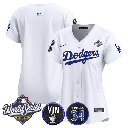 Women's Dodgers 2025 World Series Vapor Premier Limited Jersey - Vin Scully & Fernando Patch - All Stitched