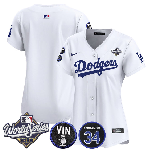 Women's Dodgers 2025 World Series Vapor Premier Limited Jersey - Vin Scully & Fernando Patch - All Stitched
