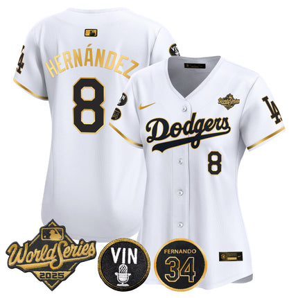 Women's Dodgers 2025 World Series Vapor Premier Limited Jersey - Vin Scully & Fernando Patch - All Stitched