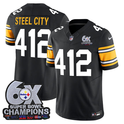 Men's Pittsburgh Steelers 6-Time Champions Patch Vapor Limited Jersey - All Stitched