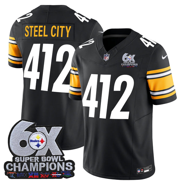 Men's Pittsburgh Steelers 6-Time Champions Patch Vapor Limited Jersey - All Stitched