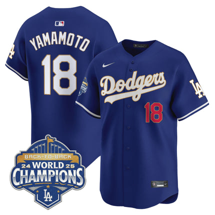 Men's Dodgers 2025 Back-To-Back Champions Gold Trim Vapor Premier Limited Jersey - All Stitched