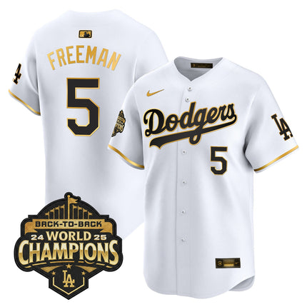Men's Dodgers 2025 Back-To-Back Champions Gold Trim Vapor Premier Limited Jersey - All Stitched