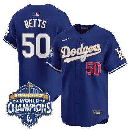 Men's Dodgers 2025 Back-To-Back Champions Gold Trim Vapor Premier Limited Jersey - All Stitched