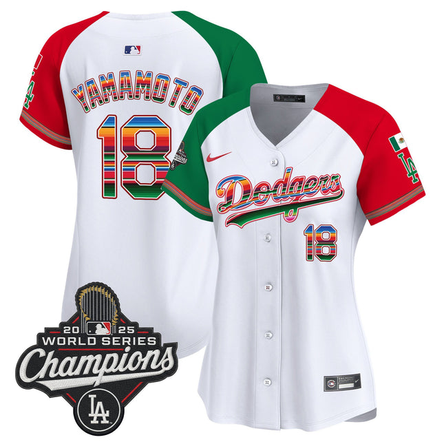 Women's Dodgers Mexico 2025 World Series Champions Vapor Premier Limited Jersey - All Stitched