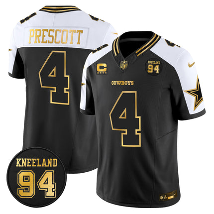 Men's Dallas Cowboys #94 Marshawn Kneeland Memorial Patch Gold Vapor Limited Jersey - All Stitched