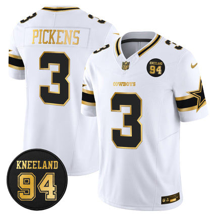 Men's Dallas Cowboys #94 Marshawn Kneeland Memorial Patch Gold Vapor Limited Jersey - All Stitched