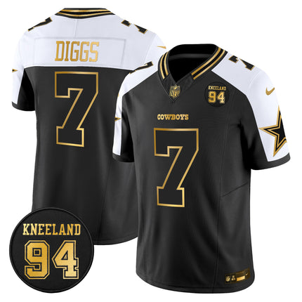 Men's Dallas Cowboys #94 Marshawn Kneeland Memorial Patch Gold Vapor Limited Jersey - All Stitched