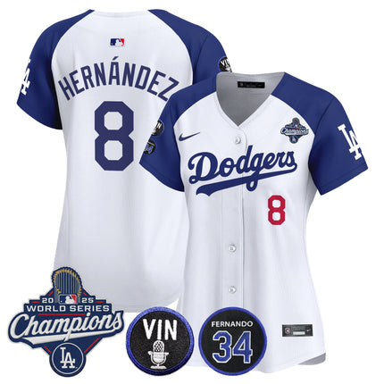 Women's Dodgers 2025 World Series Champions Vapor Premier Limited Jersey - Vin Scully & Fernando Patch - All Stitched