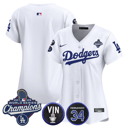 Women's Dodgers 2025 World Series Champions Vapor Premier Limited Jersey - Vin Scully & Fernando Patch - All Stitched