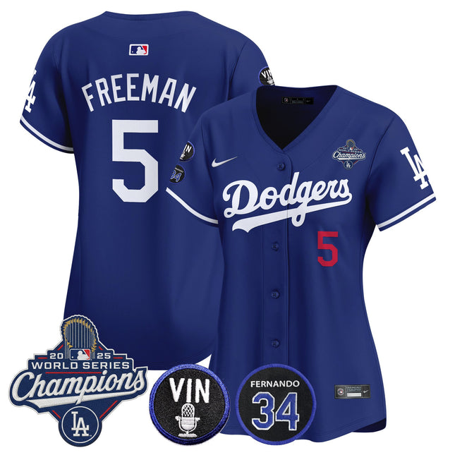 Women's Dodgers 2025 World Series Champions Vapor Premier Limited Jersey - Vin Scully & Fernando Patch - All Stitched