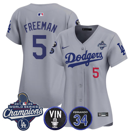 Women's Dodgers 2025 World Series Champions Vapor Premier Limited Jersey - Vin Scully & Fernando Patch - All Stitched