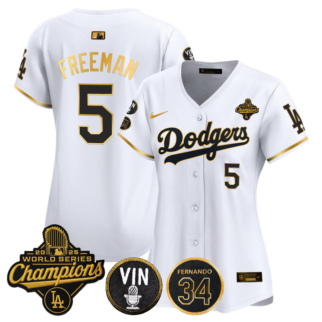 Women's Dodgers 2025 World Series Champions Vapor Premier Limited Jersey - Vin Scully & Fernando Patch - All Stitched