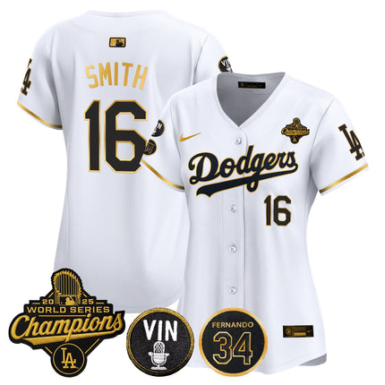 Women's Dodgers 2025 World Series Champions Vapor Premier Limited Jersey - Vin Scully & Fernando Patch - All Stitched