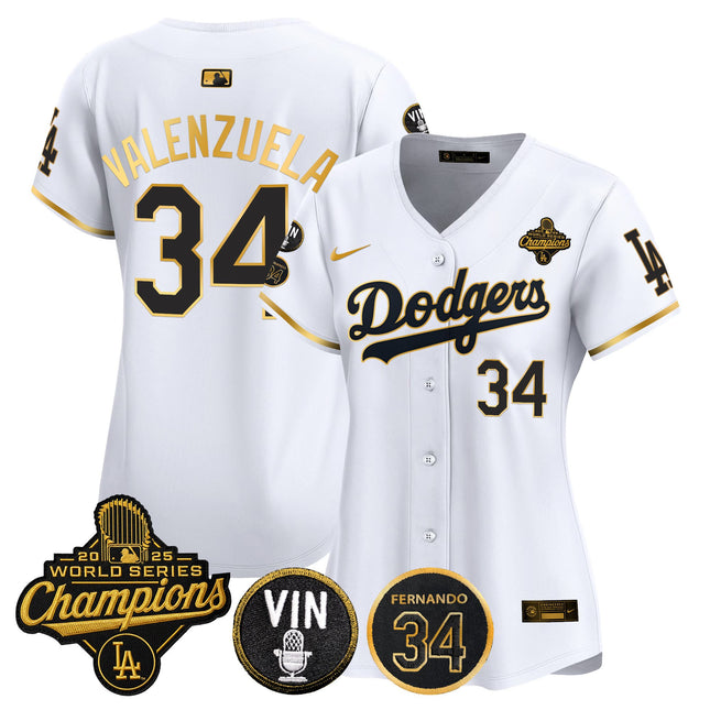 Women's Dodgers 2025 World Series Champions Vapor Premier Limited Jersey - Vin Scully & Fernando Patch - All Stitched