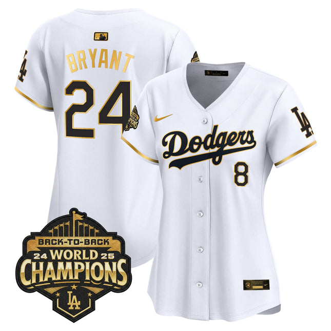 Women's Dodgers 2025 Back-To-Back Champions Gold Trim Vapor Premier Limited Jersey - All Stitched
