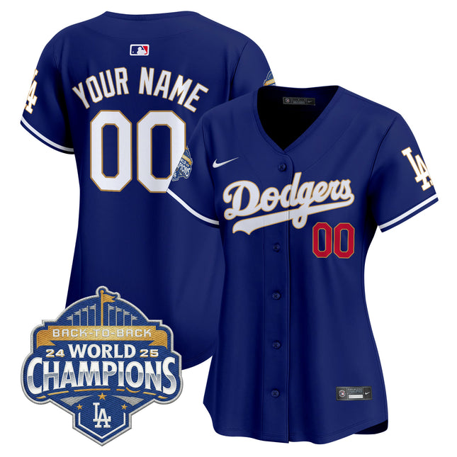 Dodgers 2025 Back-To-Back Champions Gold Trim Vapor Premier Limited Custom Jersey - All Stitched