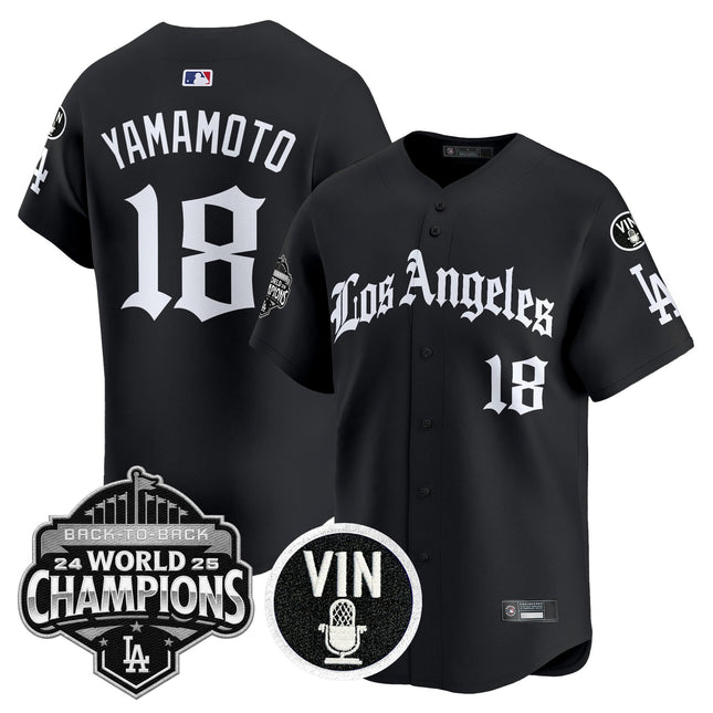 Men's Dodgers 2025 Back-To-Back Champions Vapor Premier Limited Jersey - LA Gothic Edition - All Stitched