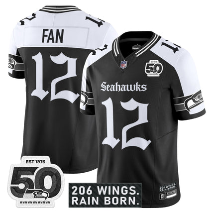 Men's Seattle Seahawks 'Gothic Rain City Shadows Edition' Vapor Jersey - 50th Anniversary Patch - All Stitched