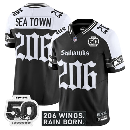 Men's Seattle Seahawks 'Gothic Rain City Shadows Edition' Vapor Jersey - 50th Anniversary Patch - All Stitched