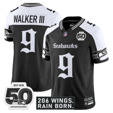 Men's Seattle Seahawks 'Gothic Rain City Shadows Edition' Vapor Jersey - 50th Anniversary Patch - All Stitched