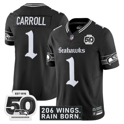 Men's Seattle Seahawks 'Gothic Rain City Shadows Edition' Vapor Jersey - 50th Anniversary Patch - All Stitched