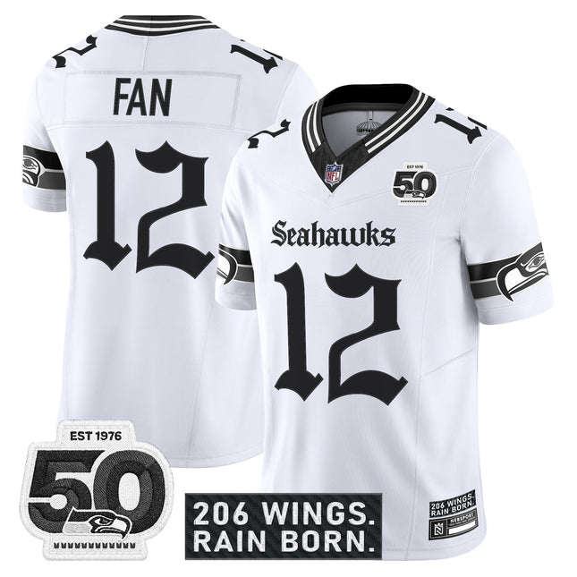 Men's Seattle Seahawks 'Gothic Rain City Shadows Edition' Vapor Jersey - 50th Anniversary Patch - All Stitched