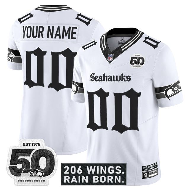 Seattle Seahawks 'Gothic Rain City Shadows Edition' Vapor Custom Jersey - 50th Anniversary Patch - All Stitched