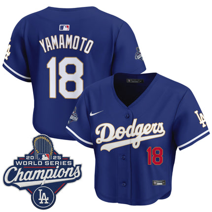 Women's Dodgers 2025 World Series Champions Patch Gold Trim Crop Top Baseball Jersey - All Stitched