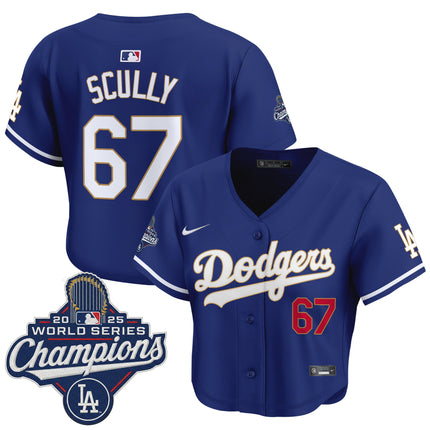 Women's Dodgers 2025 World Series Champions Patch Gold Trim Crop Top Baseball Jersey - All Stitched
