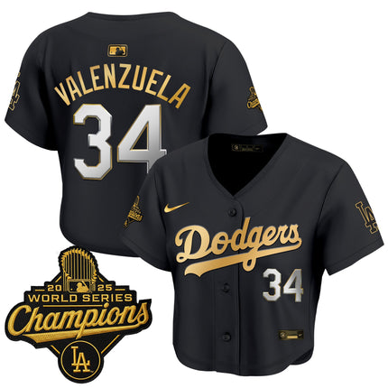 Women's Dodgers 2025 World Series Champions Patch Gold Trim Crop Top Baseball Jersey - All Stitched