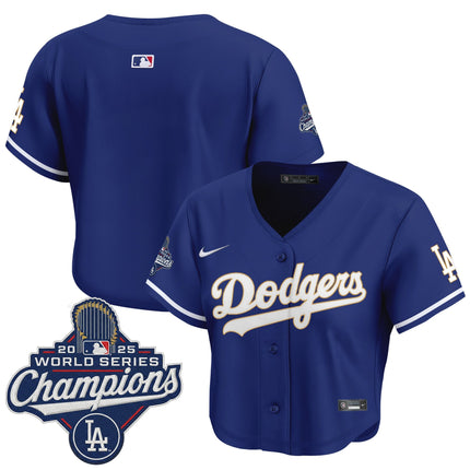 Women's Dodgers 2025 World Series Champions Patch Gold Trim Crop Top Baseball Jersey - All Stitched