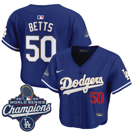 Women's Dodgers 2025 World Series Champions Patch Gold Trim Crop Top Baseball Jersey - All Stitched